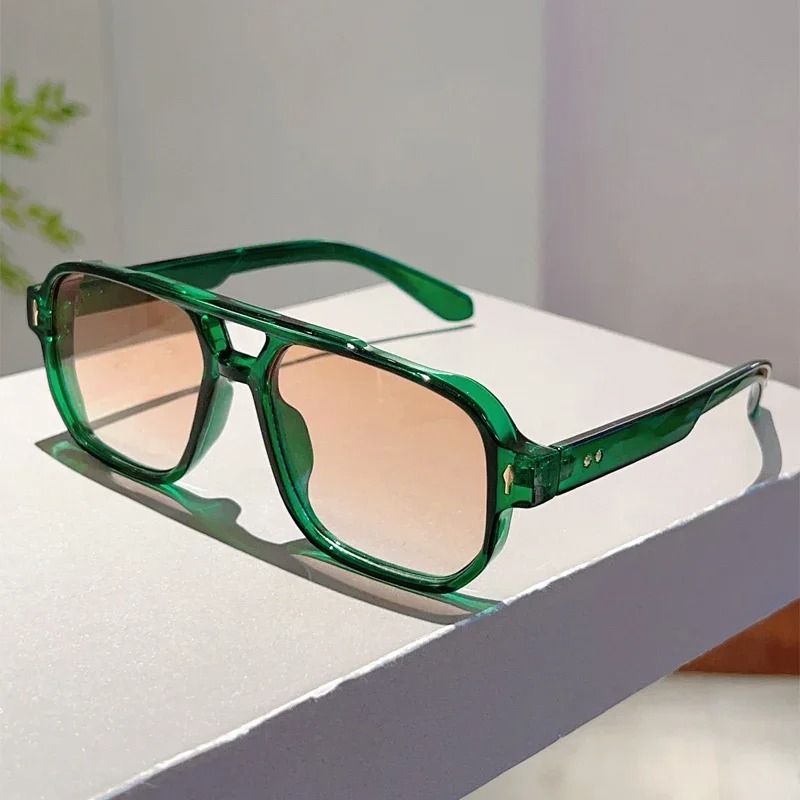 Street Fashion Glasses - 새로운 빈티지 더블 브리지 사각 선글라스