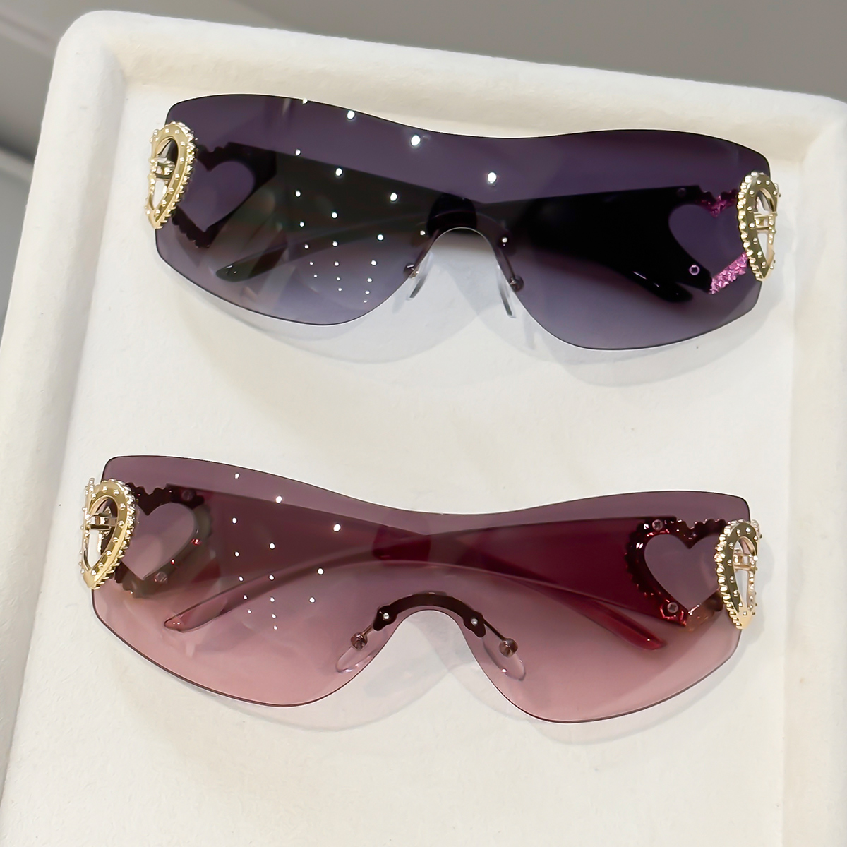 Street Fashion Glasses - 2개입 Y2K 일체형 프레임리스 안경, 더블