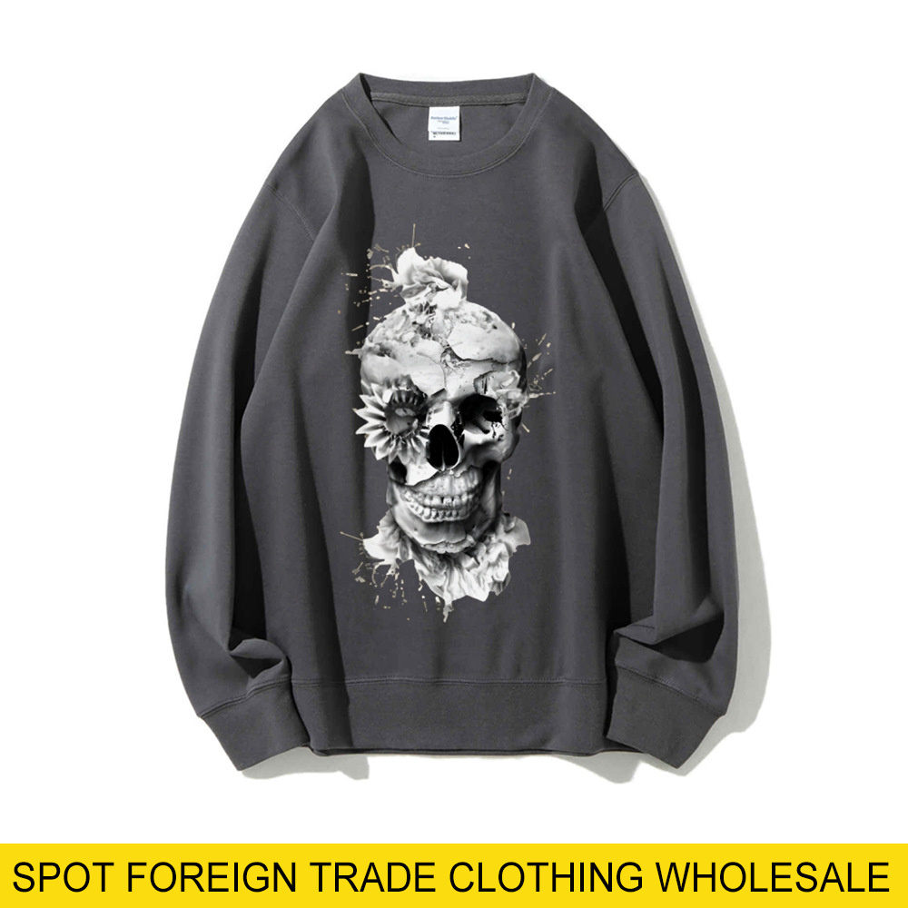 Oversized Crewneck Fleece - 해골 프린트 오버사이즈 스웨트셔츠 루즈 캐주얼