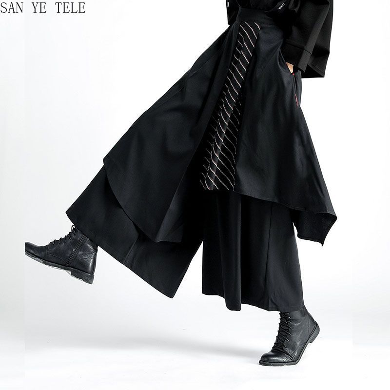 Street Fashion In Japanese - 남성용 블랙 불규칙 팬츠 일본 스타일