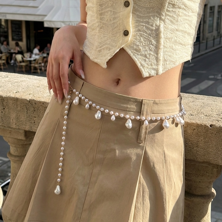 French Street Fashion - 고급스러운 프랑스 스타일 여성용 이중 진주