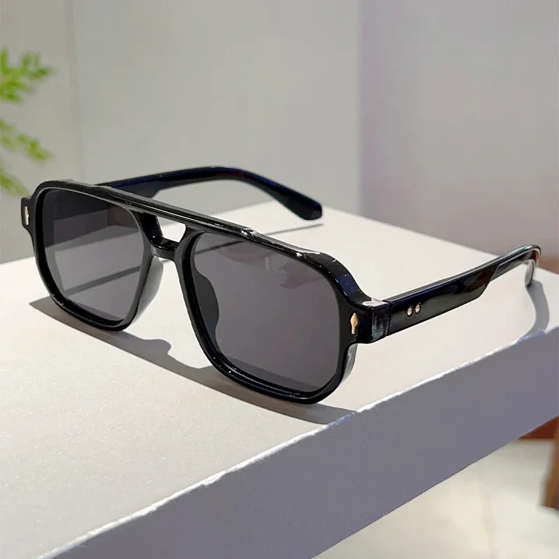 새로운 빈티지 더블 브리지 사각 선글라스 패션 리벳 오 - Street Fashion Glasses 리뷰 및 가격