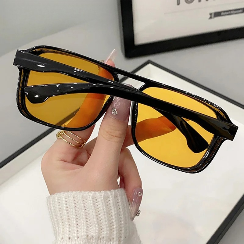 스퀘어 더블 브리지 선글라스 여성 레트로 쉐이드 UV4 - Street Fashion Glasses 리뷰 및 가격