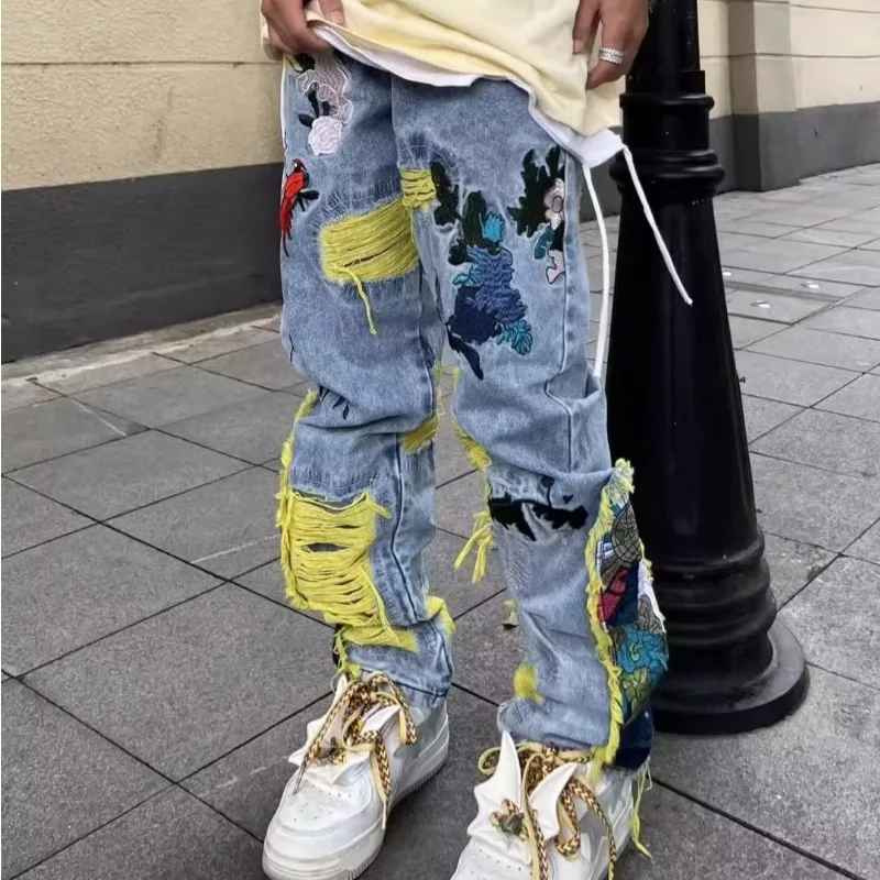 아메리칸 빈티지 힙합 자수 낡은 청바지, Y2k 하이  - Street Fashion In Japanese 리뷰 및 가격