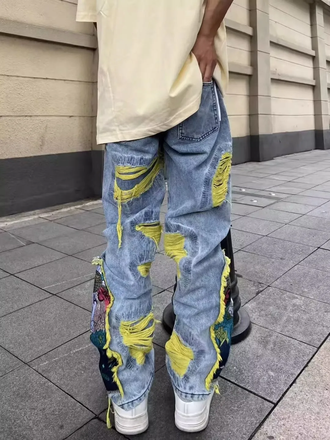 아메리칸 빈티지 힙합 자수 낡은 청바지, Y2k 하이  - Street Fashion In Japanese 리뷰 및 가격