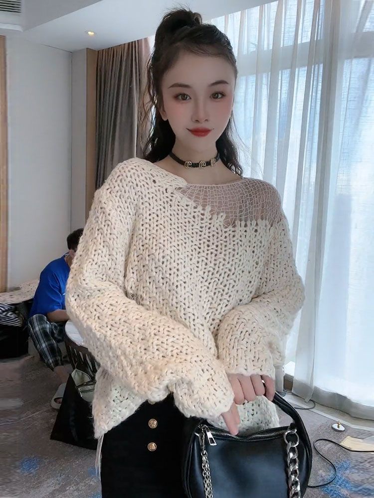 스웨터 점퍼 풀오버 여성용 풀오버 크롭 스웨터 브라운  - Street Fashion Culture 리뷰 및 가격