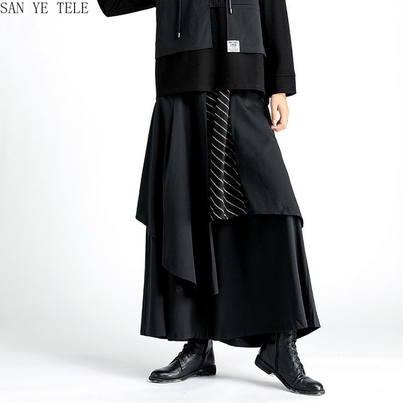 남성용 블랙 불규칙 팬츠 일본 스타일 스트라이프 장식  - Street Fashion In Japanese 리뷰 및 가격