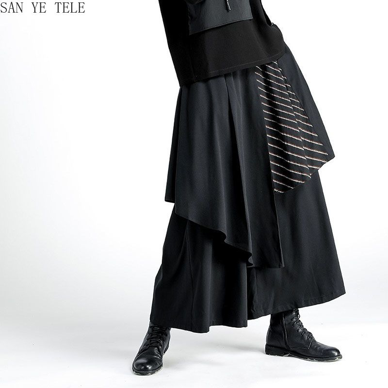 남성용 블랙 불규칙 팬츠 일본 스타일 스트라이프 장식  - Street Fashion In Japanese 리뷰 및 가격