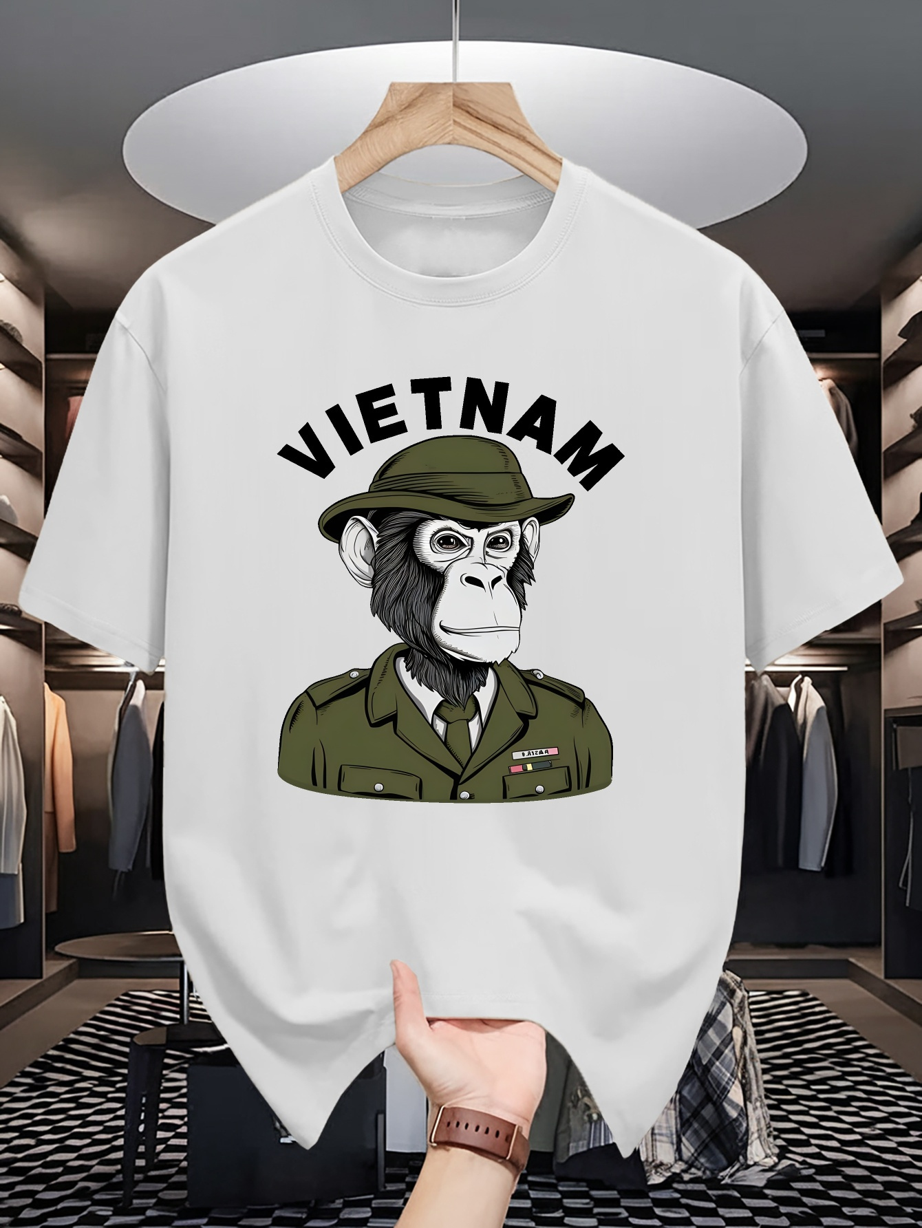 남성 코튼 티셔츠 베트남 군사 침팬지 캐릭터 그래픽 프 - Street Fashion Vietnam 리뷰 및 가격
