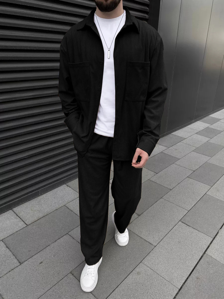 남성 코듀로이 투피스 세트: 긴팔 버튼다운 셔츠와 와이 - Street Fashion Casual 리뷰 및 가격
