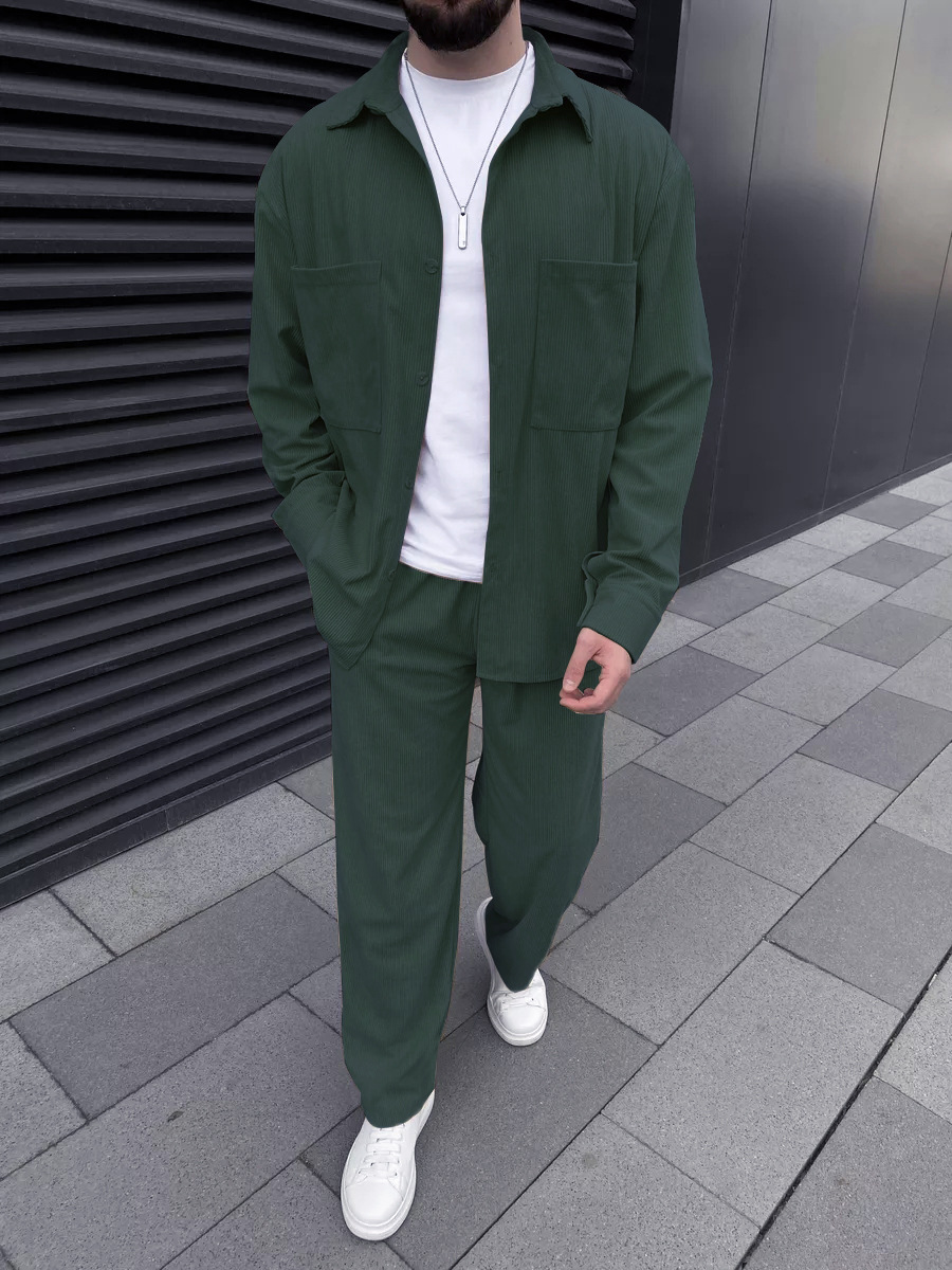 남성 코듀로이 투피스 세트: 긴팔 버튼다운 셔츠와 와이 - Street Fashion Casual 리뷰 및 가격
