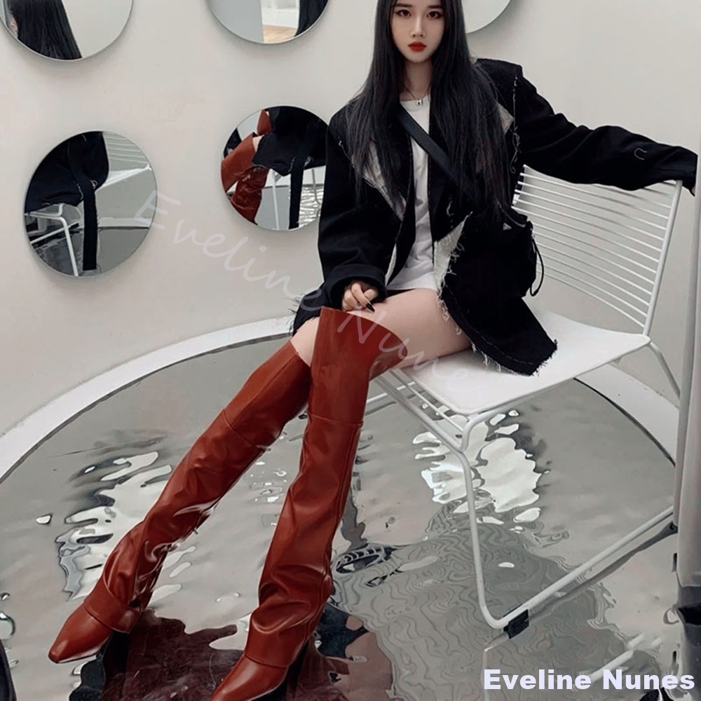 2025년 신상 뾰족코 패션 오버니 부츠 여성용 레드  - Street Fashion Rome 2025 리뷰 및 가격