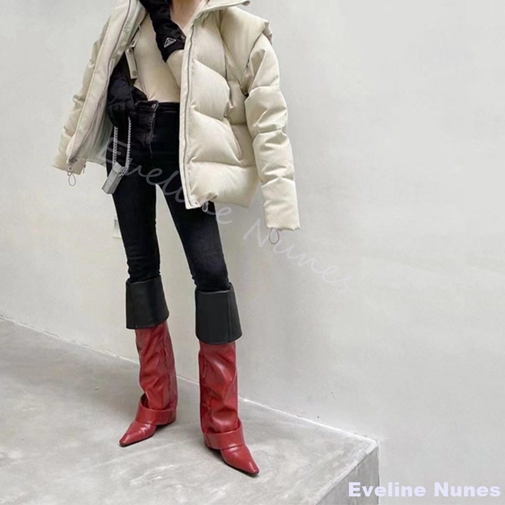 2025년 신상 뾰족코 패션 오버니 부츠 여성용 레드  - Street Fashion Rome 2025 리뷰 및 가격