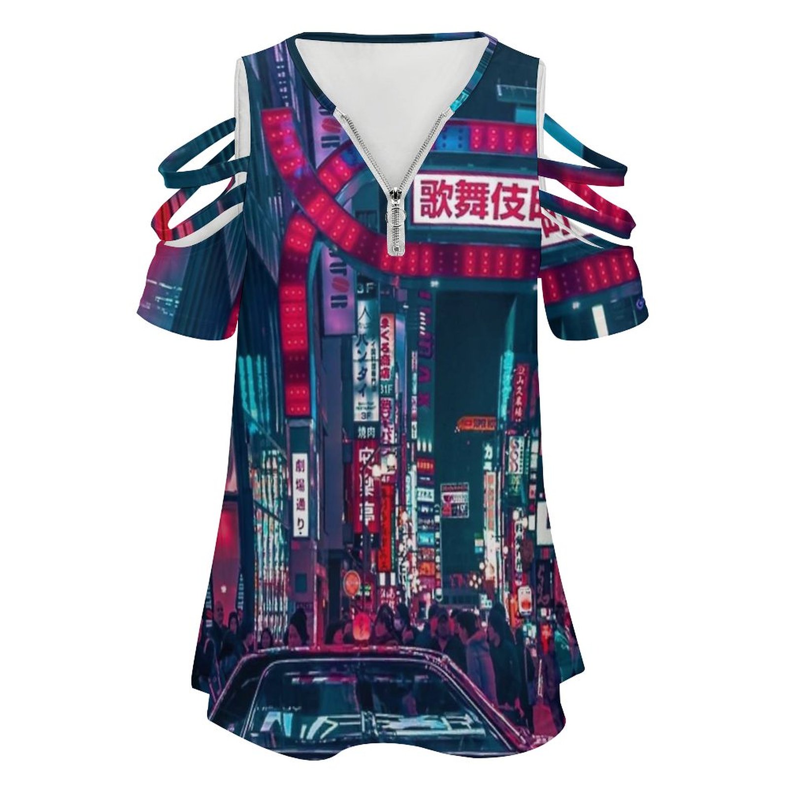 여성 캐주얼 프린트 지퍼 티셔츠, 브이넥 반팔 티셔츠, - Street Fashion In Tokyo 리뷰 및 가격