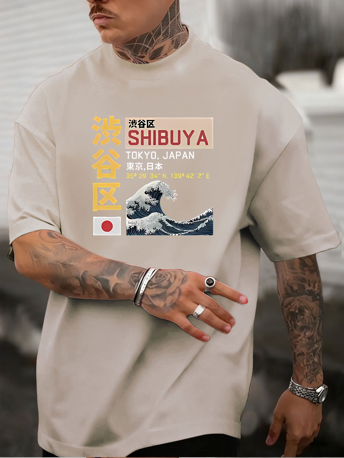일본산 뉴 남성용 도쿄 시부야 프린트 티셔츠 100%  - Street Fashion In Tokyo 리뷰 및 가격