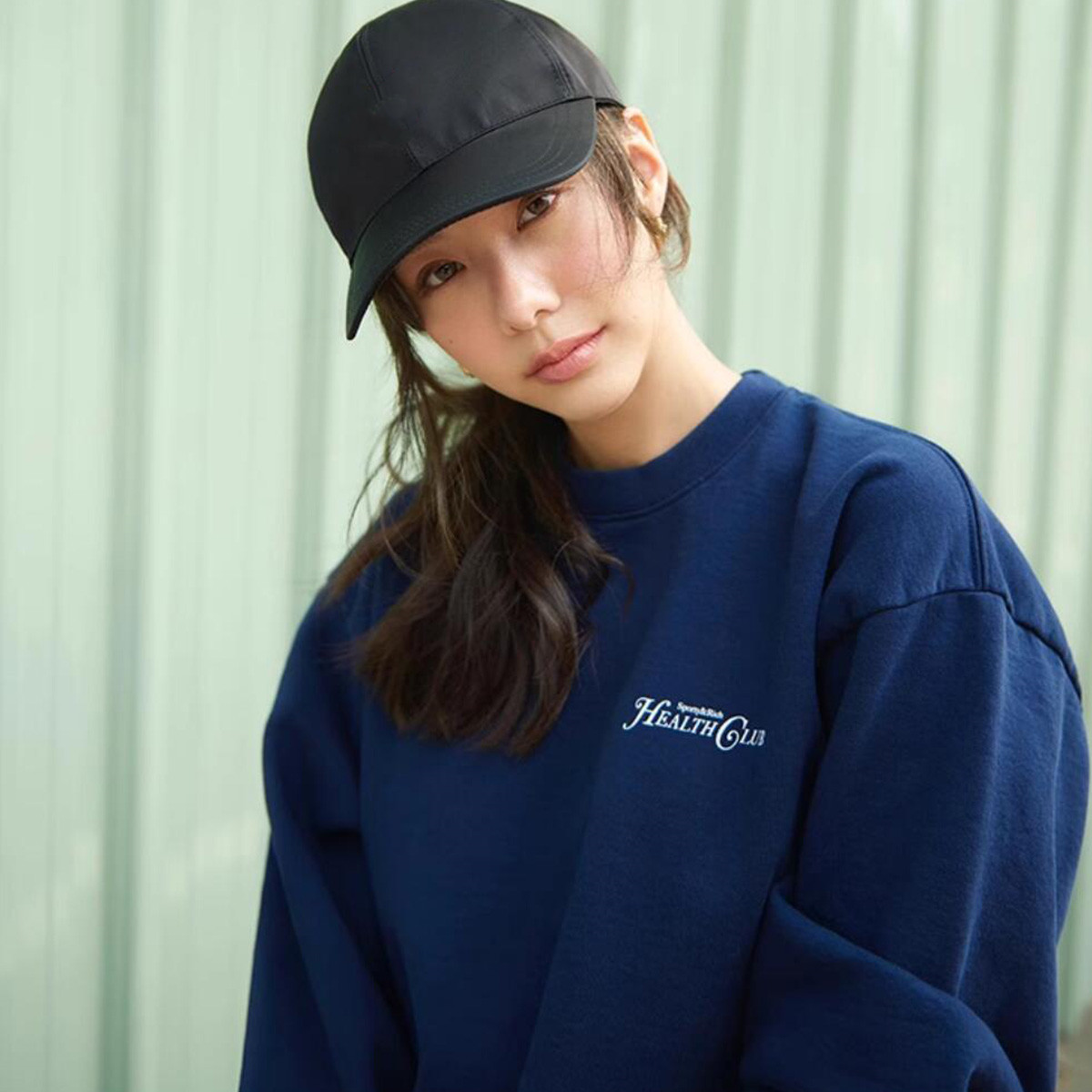 여성용 레터 프린팅 네이비 코튼 스웨트 셔츠, 크루넥  - Oversized Crewneck Fleece 리뷰 및 가격
