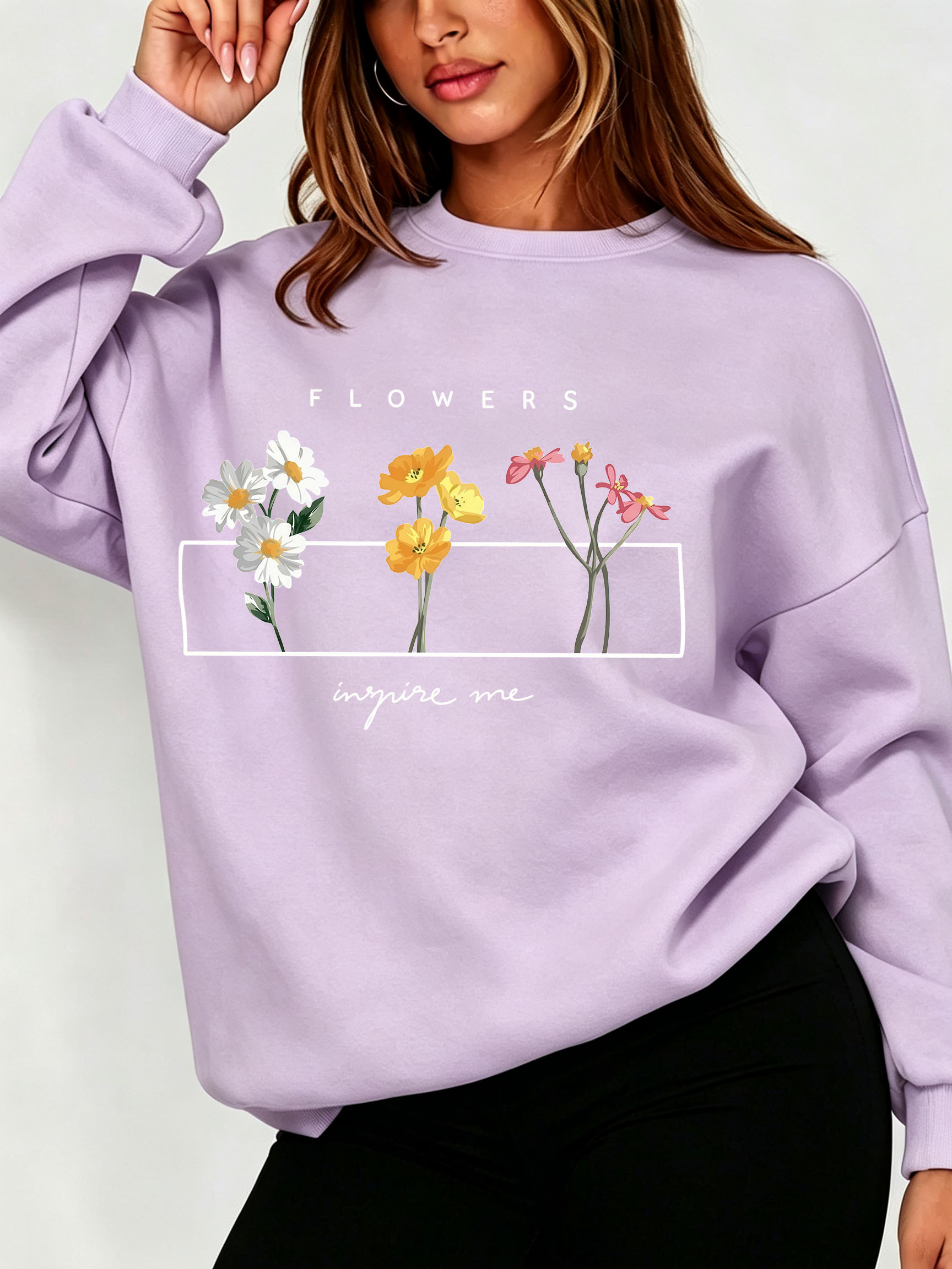 여성 데이지 플로럴 스웨트셔츠 미니멀 와일드플라워 레터 - Oversized Crewneck Fleece 리뷰 및 가격