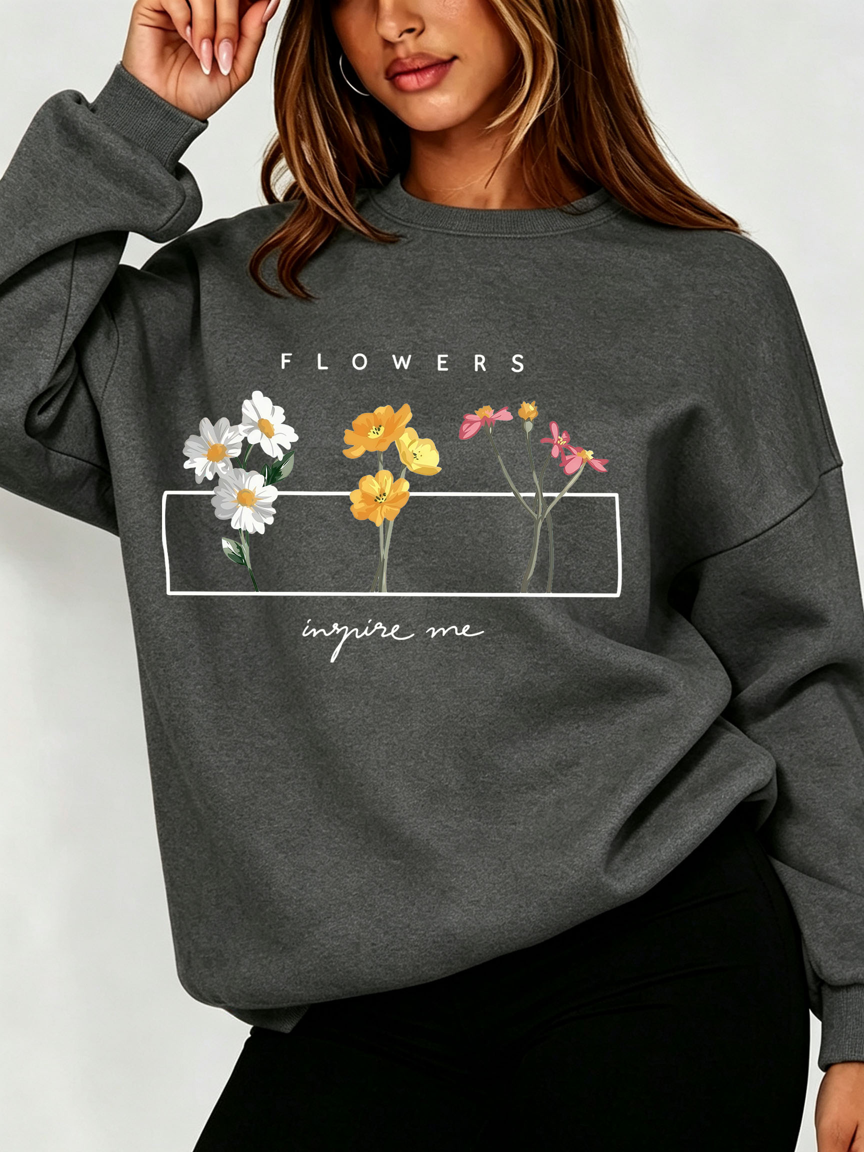 여성 데이지 플로럴 스웨트셔츠 미니멀 와일드플라워 레터 - Oversized Crewneck Fleece 리뷰 및 가격