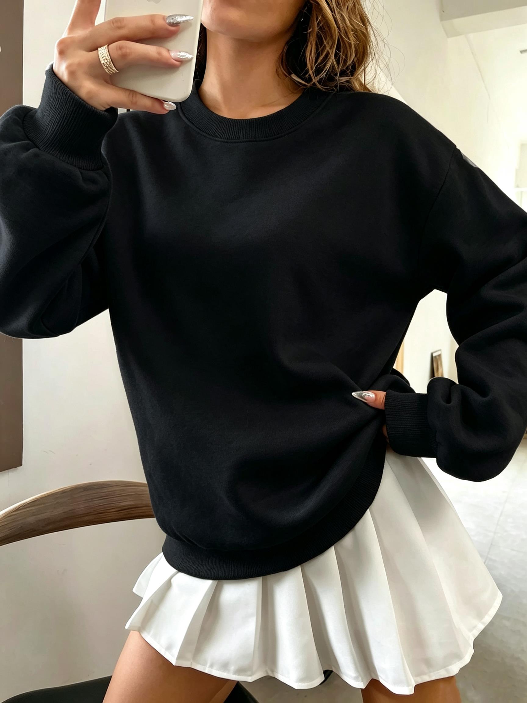 한국 오버사이즈 솔리드 컬러 여성 스트리트웨어 크루넥  - Oversized Crewneck Fleece 리뷰 및 가격