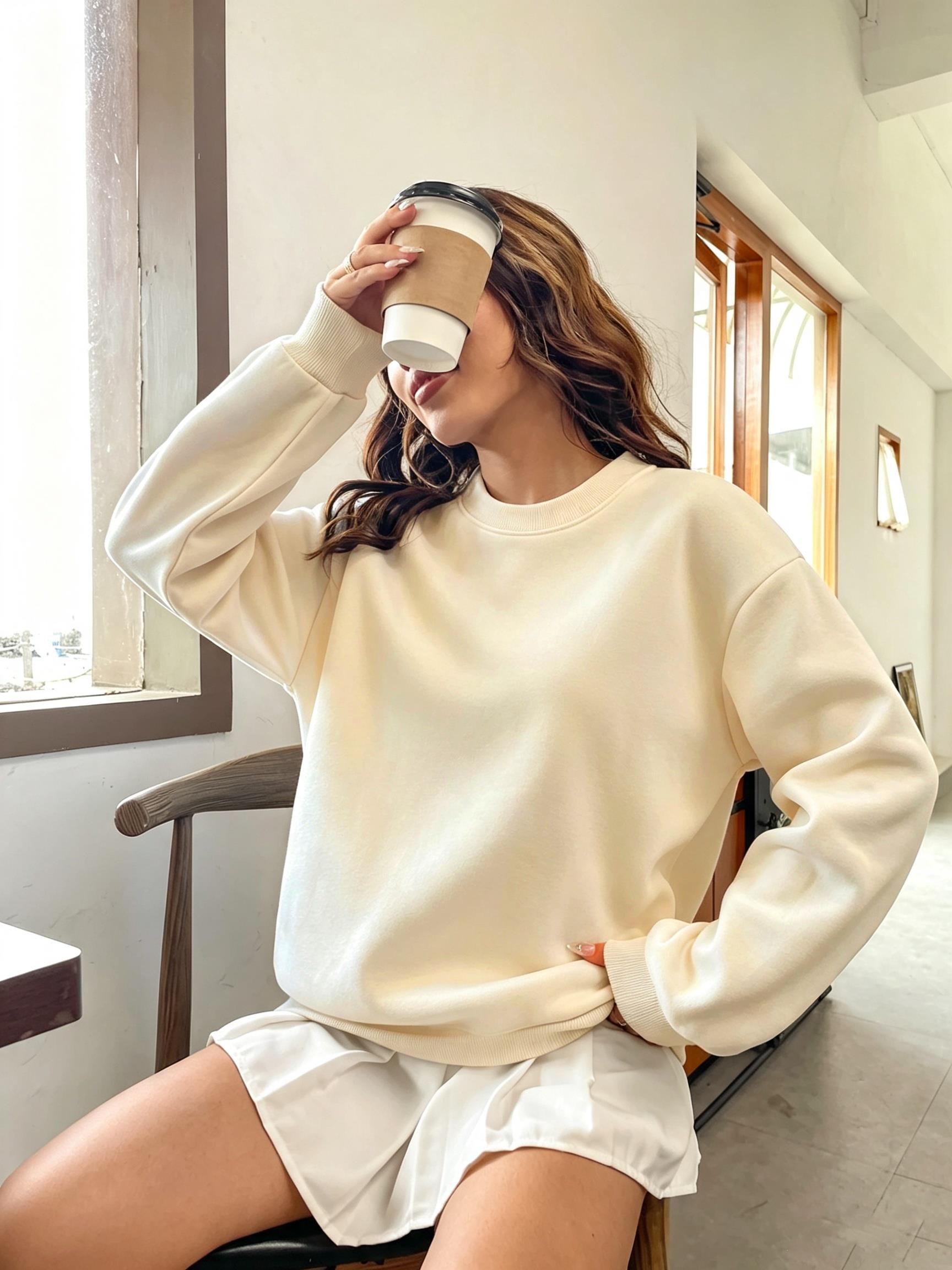 한국 오버사이즈 솔리드 컬러 여성 스트리트웨어 크루넥  - Oversized Crewneck Fleece 리뷰 및 가격